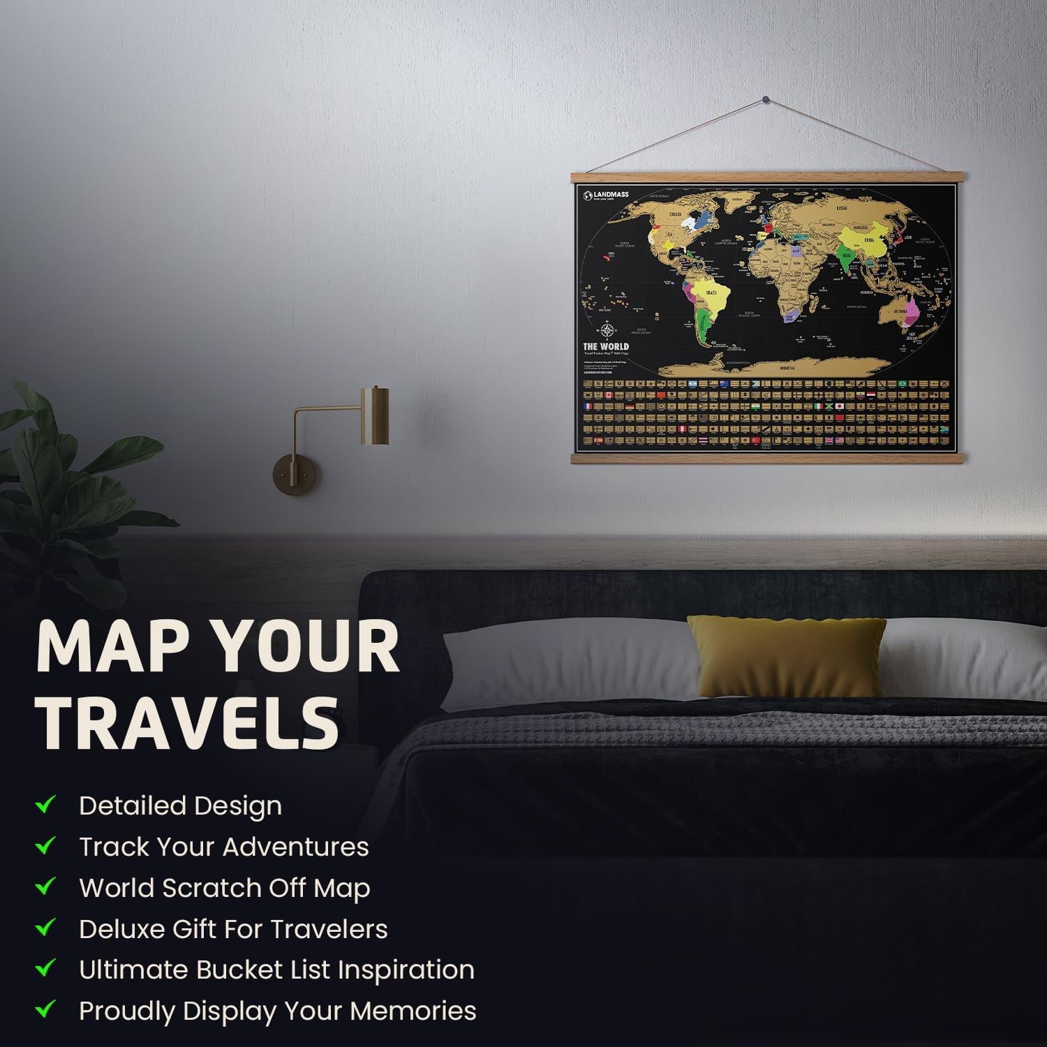 Scratch off World Map, Deluxe Travel Tracker Poster with Flags, Detailed Cartography, Gift Idea for Travelers, Map Lovers, Wall Art, Home or Office Decor, 17X24 Inches