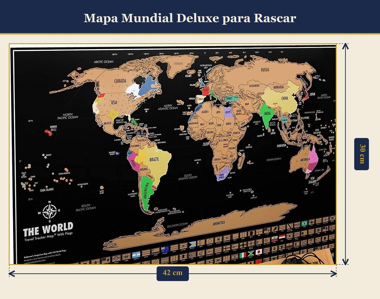 Mapa Mundial Deluxe para Rascar - Dimensiones 30x42 cm
